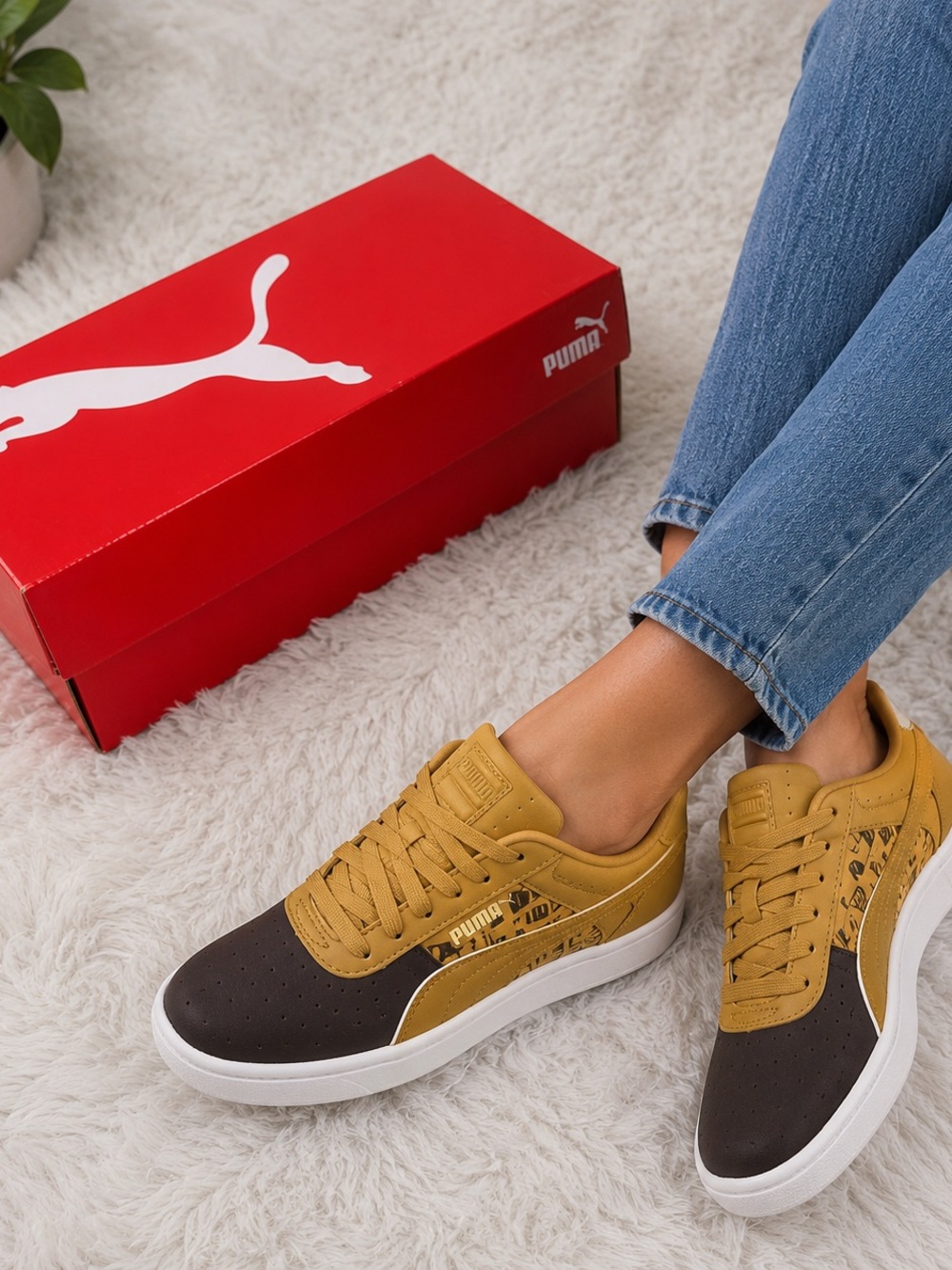 Puma Women's Mustard and Brown Low-Top Sneakers